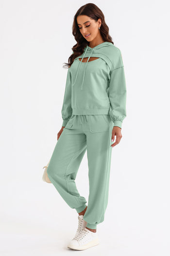 Cutout Drawstring Hoodie and Joggers Active Set Trendsi