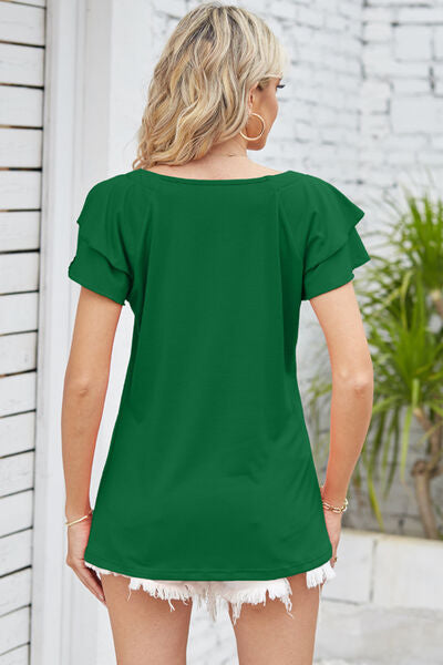 Square Neck Flutter Sleeve T-Shirt Trendsi