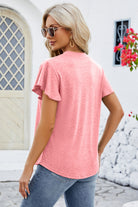 V-Neck Flutter Sleeve T-Shirt Trendsi