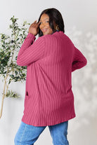 Basic Bae Full Size Ribbed Open Front Cardigan with Pockets Trendsi