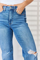 Judy Blue Full Size High Waist Distressed Straight-Leg Jeans Trendsi