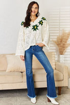 POL Floral Embroidered Pattern V-Neck Sweater Trendsi