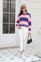 Color Block Round Neck Dropped Shoulder Sweater Trendsi