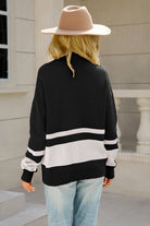 Two-Tone Long Sleeve Zip-Up Knit Top Trendsi
