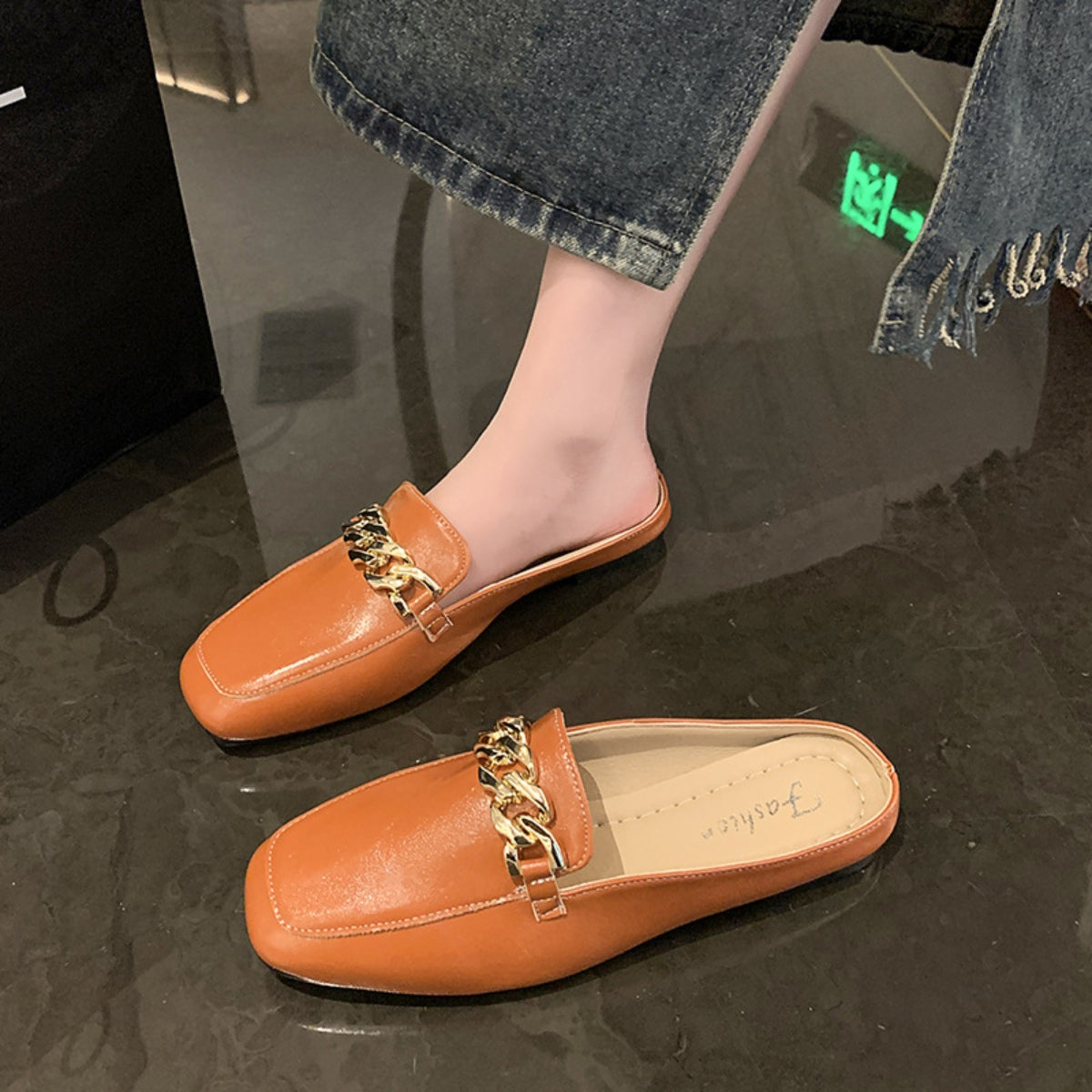 PU Leather Square Toe Flat Loafers Trendsi