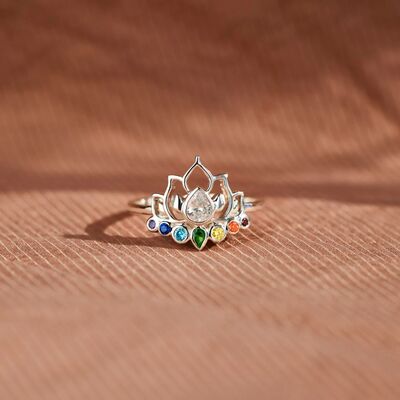 925 Sterling Silver Inlaid Zircon Lotus Shape Ring Trendsi