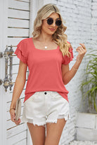 Square Neck Flutter Sleeve T-Shirt Trendsi