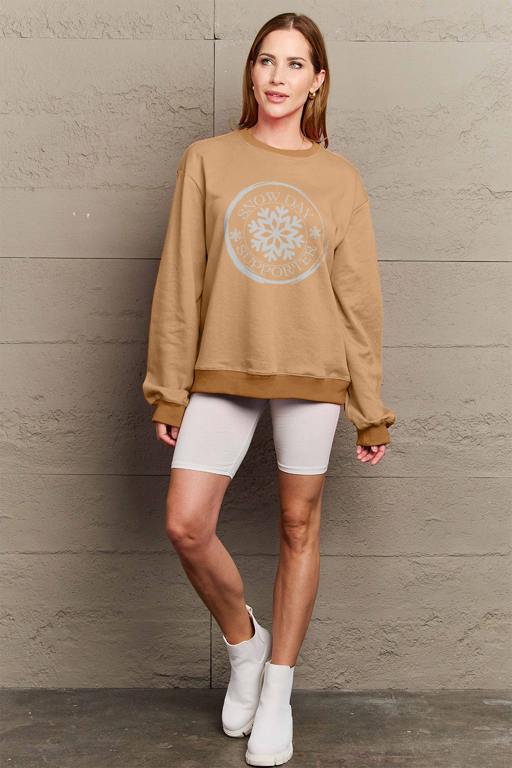 Simply Love Full Size SNOW DAY SUPPORTER Round Neck Sweatshirt Trendsi