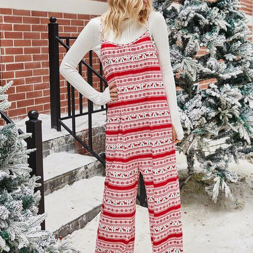 Christmas Color Contrast Wide-Legged Jumpsuit Trendsi