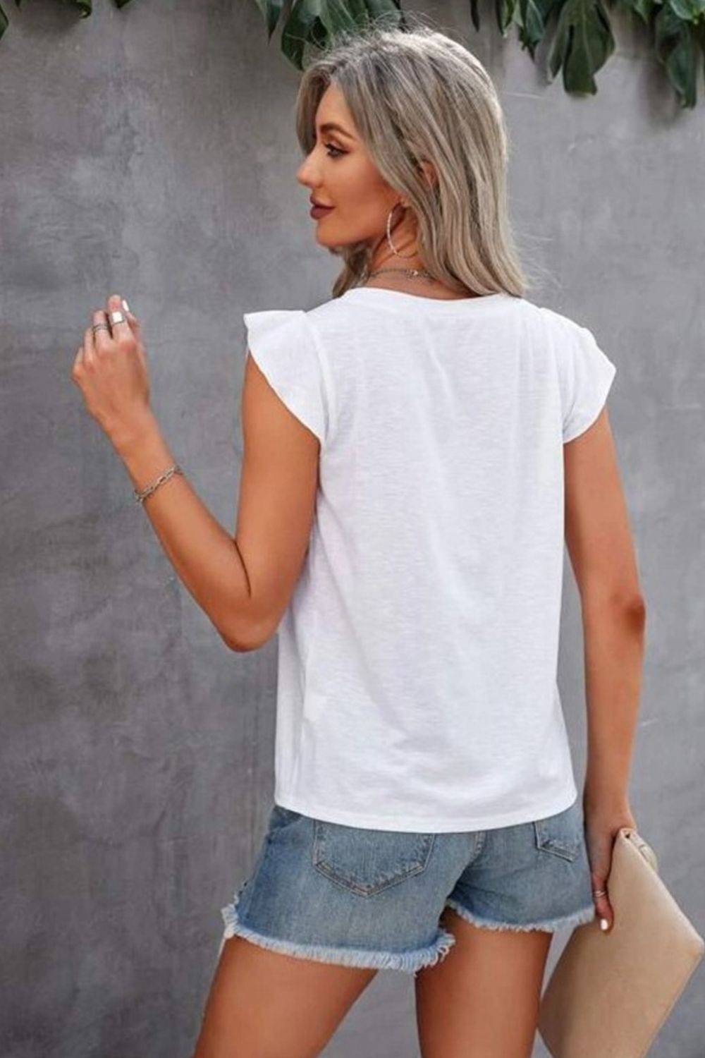 Ruffled Round Neck Cap Sleeve T-Shirt Trendsi