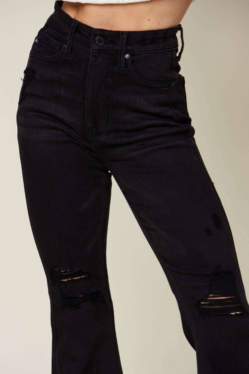 Judy Blue Full Size High Waist Distressed Flare Jeans Trendsi