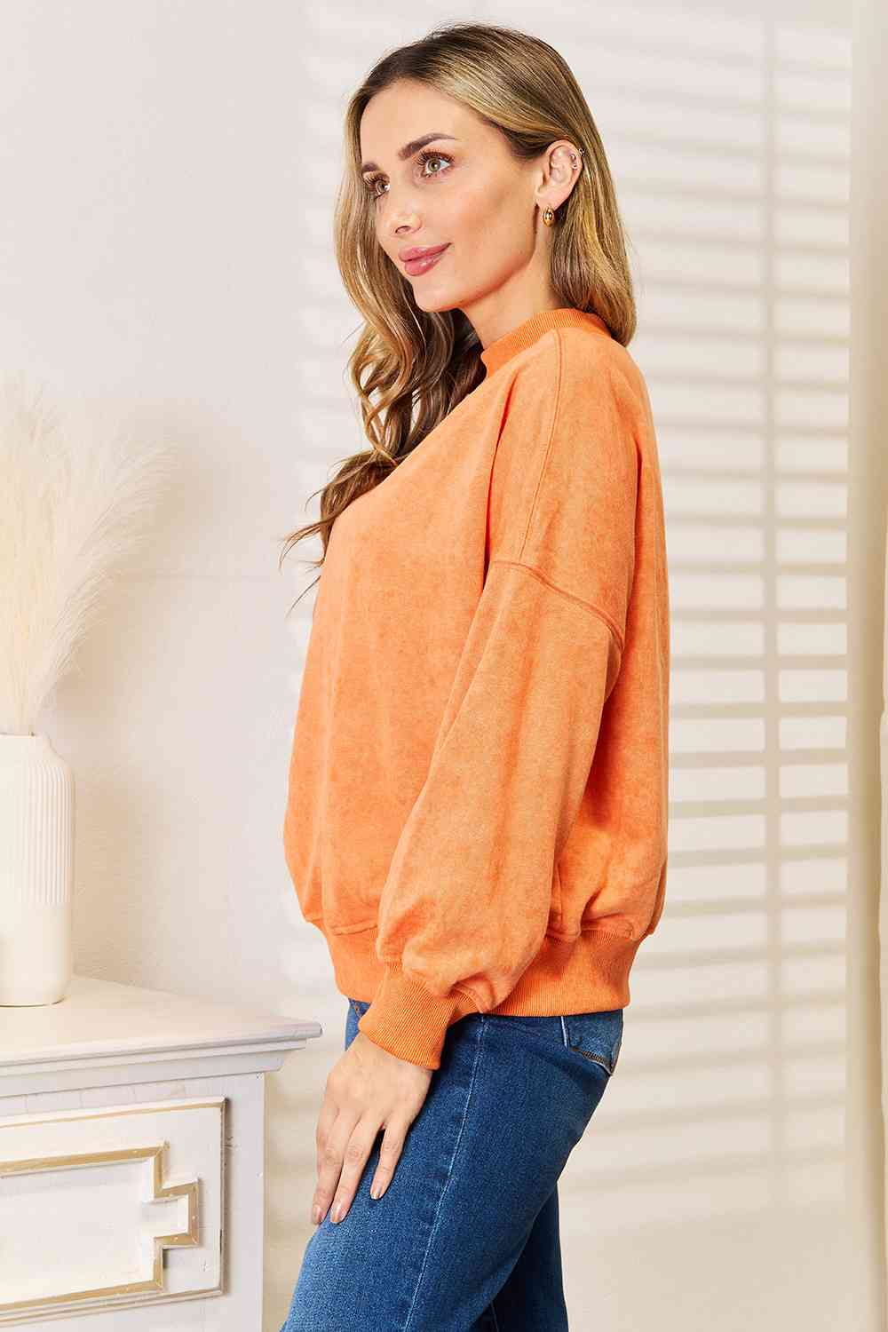 Basic Bae Round Neck Dropped Shoulder Sweatshirt Trendsi