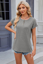 Round Neck Rolled Short Sleeve T-Shirt Trendsi