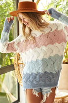 BiBi Color Block Openwork Long Sleeve Sweater Trendsi