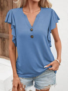 Notched Cap Sleeve T-Shirt Trendsi