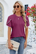 Round Neck Petal Sleeve T-Shirt Trendsi