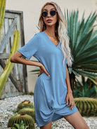 V-Neck Short Sleeve Mini Dress Trendsi