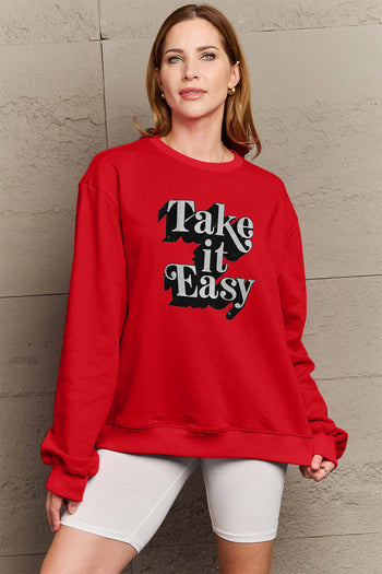 Simply Love Full Size TAKE IT EASY Graphic Sweatshirt Trendsi