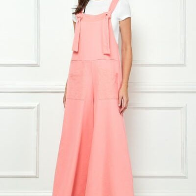 Veveret Wide Strap French Terry Overalls Trendsi