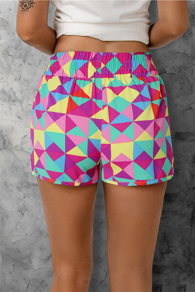 Color Block Elastic Waist Shorts Trendsi