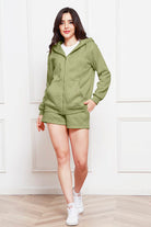 Zip Up Drawstring Hoodie and Shorts Set Trendsi