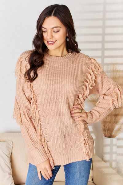 And The Why Tassel Detail Long Sleeve Sweater Trendsi