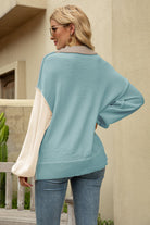 Color Block Round Neck Dropped Shoulder Sweater Trendsi