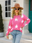 Star Round Neck Dropped Shoulder Sweater Trendsi