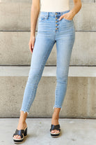 Judy Blue Full Size Button Fly Raw Hem Jeans Trendsi