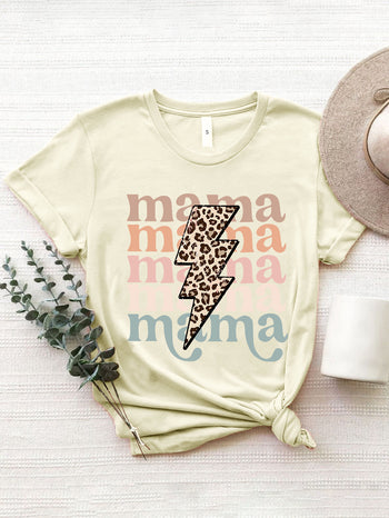 MAMA Round Neck Short Sleeve T-Shirt Trendsi