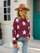 Star Round Neck Dropped Shoulder Sweater Trendsi