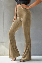 Ribbed High Waist Flare Pants Trendsi