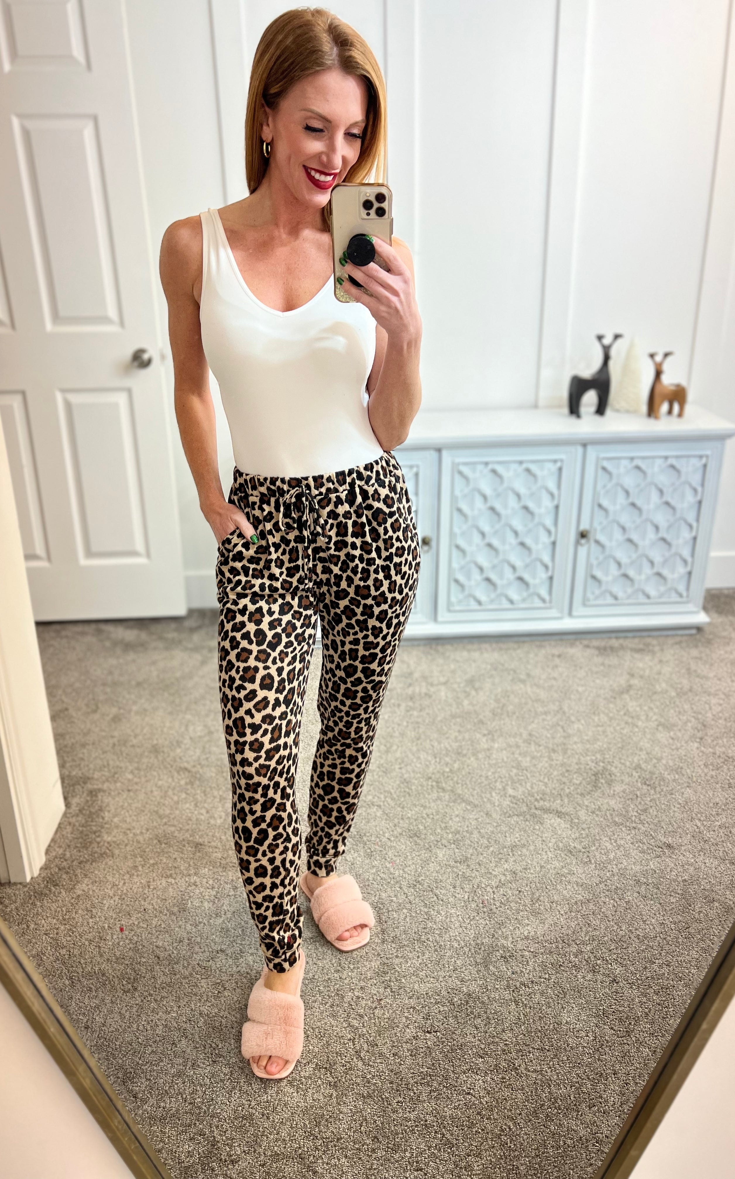 Leopard Lounge Wear Knit Joggers in Taupe Ave Shops