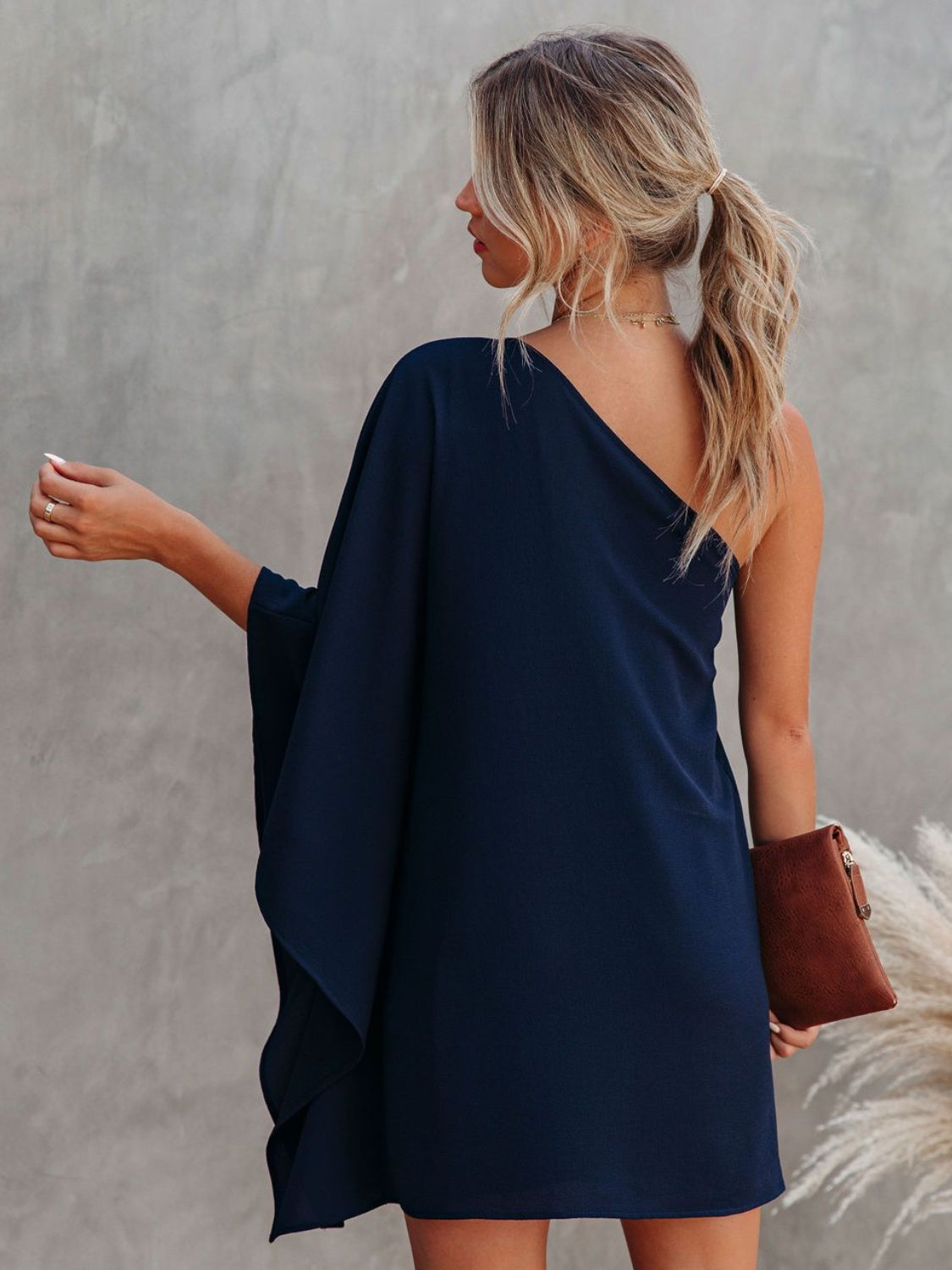 Single Shoulder Kimono Sleeve Mini Dress Trendsi