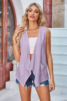 Eyelet Open Front Sleeveless Cardigan Trendsi