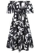 Printed Off-Shoulder Balloon Sleeve Dress Trendsi