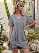 V-Neck Short Sleeve Mini Dress Trendsi