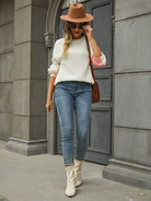 Contrast Round Neck Dropped Shoulder Sweater Trendsi