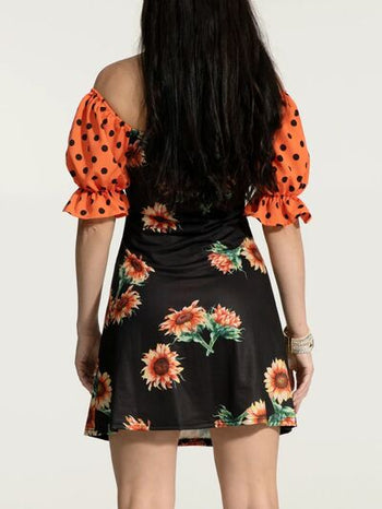 Ruched Polka Dot Flounce Sleeve Dress Trendsi