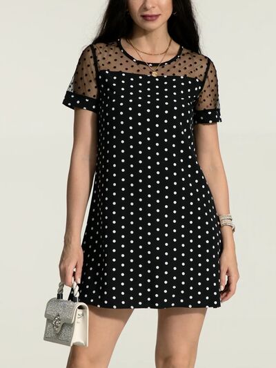 Polka Dot Short Sleeve Mini Dress Trendsi