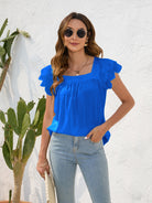 Ruffled Square Neck Cap Sleeve Blouse Trendsi