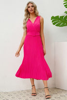 Surplice Sleeveless Midi Pleated Dress Trendsi