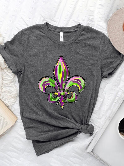 Mardi Gras Graphic Round Neck Short Sleeve T-Shirt Trendsi