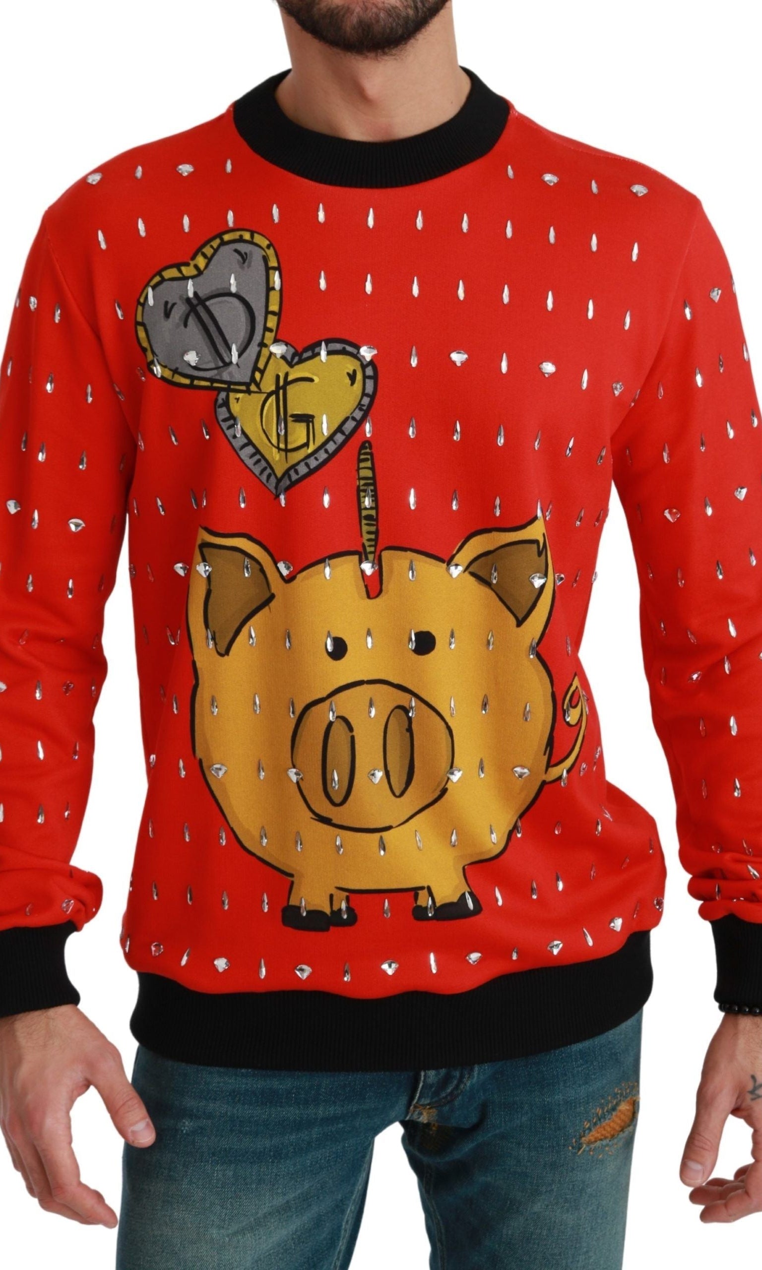 Dolce & Gabbana Red Crystal Pig of the Year Sweater GENUINE AUTHENTIC BRAND LLC