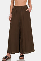 Zenana Woven Wide Leg Pants With Pockets Trendsi