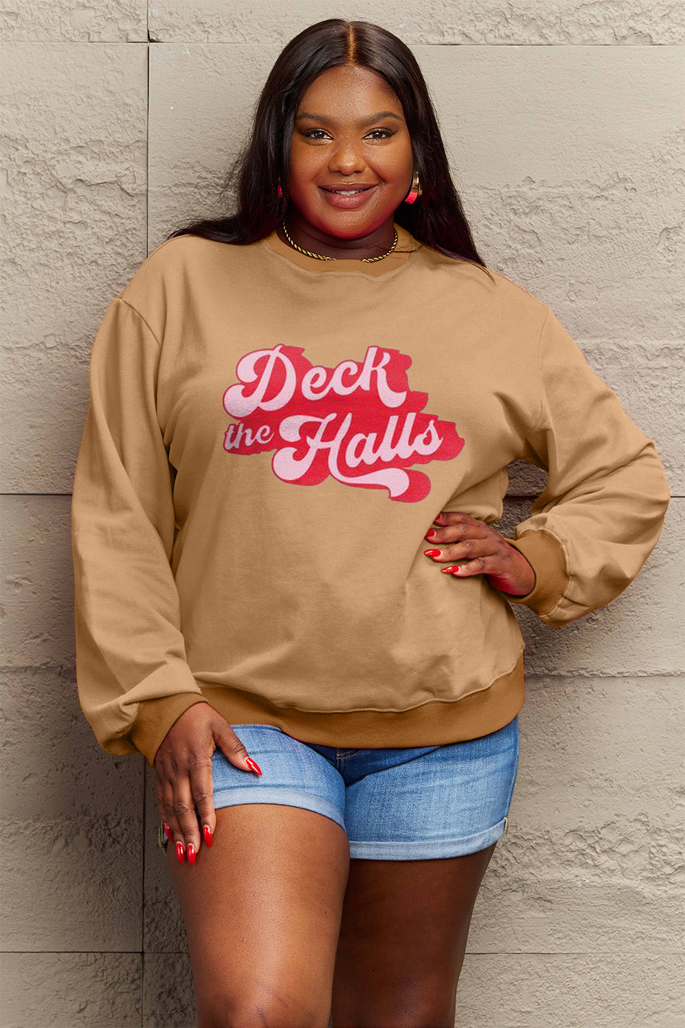 Simply Love Full Size DECK THE HALLS Graphic Sweatshirt Trendsi