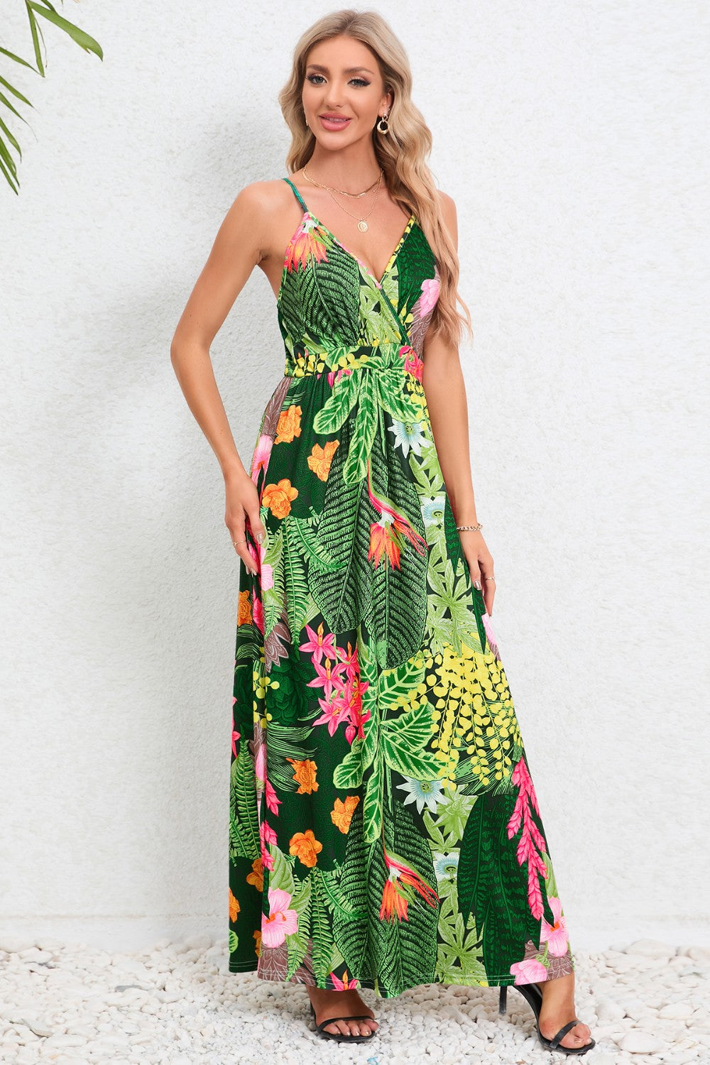 Printed Surplice Maxi Cami Dress Trendsi