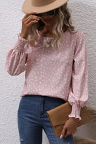 Printed Round Neck Lantern Sleeve Blouse Trendsi