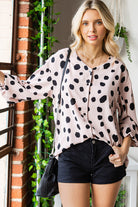 Printed Button Up Flounce Sleeve Shirt Trendsi