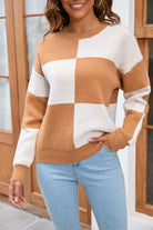 Color Block Round Neck Dropped Shoulder Sweater Trendsi